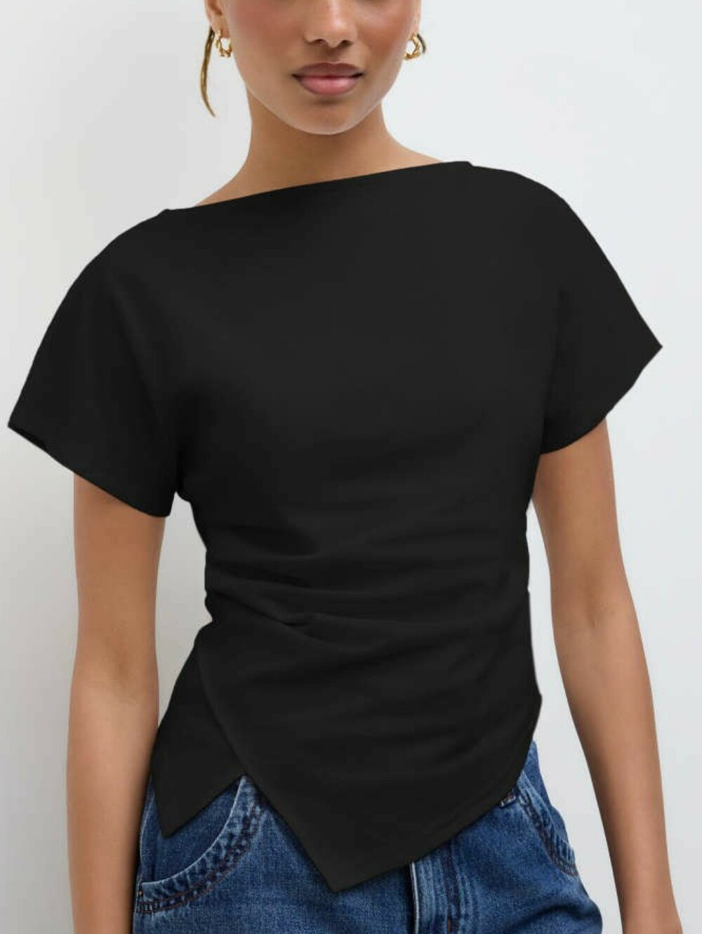 Cider Vertical Short Sleeve  Solid Blouse